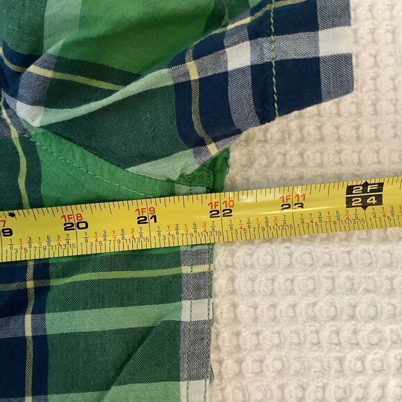 Men's Roebuck & Co. Short Sleeved Pearl Snap 100% Cotton plaid Shirt Green Sears - Picture 6 of 7